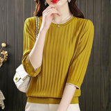 Seven-Sleeved T-Shirt Women's Mid-Sleeve Top Ice Knitted Shirt Thin Mother Spring T-Shirt