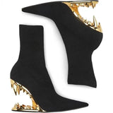 Metal High-Heeling Hollow Tusk Giant Tooth Tiger Tooth Alien And Knitted Elastic Short Boots Socks Women's