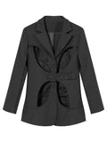 2023 Autumn And Winter New Fashion Long Sleeve Solid Color Temperament Women's Dress Hollowed Out Coat