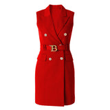 Autumn Light Luxury Sleeveless Red Belt Vest Suit Dress Body Temperament Commuting Dress