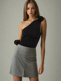 Contracted Wind 2025 Autumn New Unilateral Shoulder Belt Design Three-Dimensional Flower Pure Color Pleated Female Slim