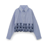 Women's Summer New Fashion Hollowed-Out Embroidered Striped Shirt