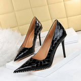 Zingj Retro Sexy High Heels Women's Shoes Ultra High Heel Shallow Mouth Pointed Metal Chain Rivet Single