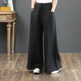 Cotton Linen Women Pants Summer 2021 Elastic Waist Solid Wide Leg Loose Female Pants Top Quality 9 Point Pants