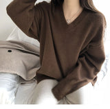 Zingj Lazy Wind V-Neck Sweater Women Look Loose And Thin, Wearing Knitted Bottomed Sweaters
