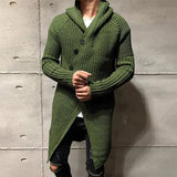 Men Button-up Long Sweater Overcoat Mens Winter Fall Long Sleeve Knit Hooded Cardigans Coat Fashion Solid Long Knitted