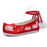 Zingj Shoes Hanfu Shoes Single Shoes / Cotton Shoes Hanging Wool Ball Embroidered Cloth Shoes Women's Shoes Warped Head Shoes Wedding