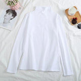 Plus Velvet Long Sleeve Women T Shirt Pullover Bottoming Tops Solid Sweater Slim Autumn Winter Mock Neck Basic