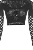 Diamonds Mesh Hollow T-Shirts Women Full Sleeve O-Neck Y2K Chic Tops Female Stretch Thin Trend Tees Streetwear