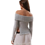 Zingj And Winter New Big Lapel Design One Word Shoulder Side Slit Knit Sweater Female