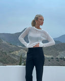 Striped See-Through Long Sleeve Top-Outfit