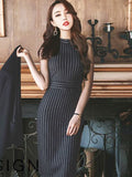 Stripe Sleeveless Bottom Dress 2025 New Fashion Temperament Vertical Stripe
