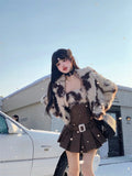 Hot Girl Suit Women's Autumn/Winter Faux Fur Short Coat Strap Slim Fit A-line Dress Two-piece Set Fashion Female