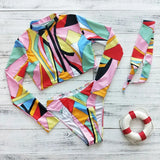 Sexy Long Sleeve Bikinis Women Swimsuit Green Leaves Print Bathing Suits Beachwear Brazilian Bikini Set Biquini