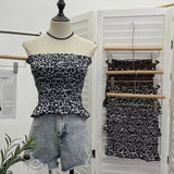 Real Shooting Hot Leopard Tectar Waistcoat Woman In Summer With A Short Shoulder Wrapped Breast Wrinkle Sleeveless Top