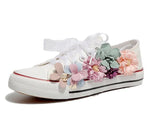 Wedges Canvas shoes Women's casual shoes Women's handmade custom Three-dimensional sequins Flowers White