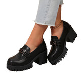 New British Retro Fashion Thick-Soled Small Leather Shoes Waterproof Table Thick High Heel Large Size Women's Singles Shoes