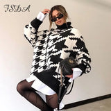 Long Sleeve Autumn Winter Oversized Sweater Dress Women Turtleneck Black Casual Knit Mini Houndstooth Sexy Party