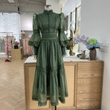 2024 Fashion Classic Elegant Long Princess Bubble Sleeves Egan Yarn Large Size Women's Dress