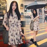 Women Printed Korean Style Retro All-match Chiffon Ruffles Leisure Womens A-Line Clothing Long Sleeve Female V-Neck