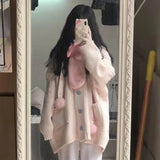 Japanese Kawaii Button Knitted Cardigan Women Blue Kardigan Damski Harajuku Cute Girl Hoody Sweater Jackets Y2k