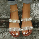 Version Of Large-Size Pearl Flat-Bottomed Flip-Flops Women Wearing Sweet Transparent With Flat And Cold