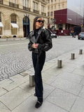 2025 New Women's Fashion Simple Retro Locomotive Jacket Collar Long Sleeve Short