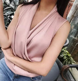 Spring Women Deep V-Neck Shirt Pure Color Tops Female Rayon Sleeveless Elegant Office Lady