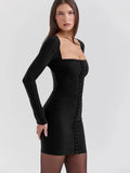 Long Sleeve Hook Bodycon Mini Dress- Outfit