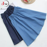 Women Casual Jeans Skirt Summer Korean Preppy Style Students A-Line High Waist Solid Color Midi Denim Skirt Faldas