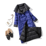 2021 Winter Women Turtleneck White Duck Down Coat Double Breasted Warm Parkas Double Sided Down Long