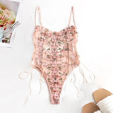 Teddy lingerie Sexy Underwear Erotic Corset Lace Mesh Sleepwear Nightwear Embroidered strap one-piece sexy