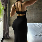 Zingj Hot Girl Wind Hollow Out Leakage Waist Condole Belt Dress Female U Collar Solid Color Versatile Open Fork Package Hip