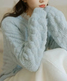 Blue Knitted Rose Buttoned Cardigan- Outfit