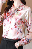 Women's Shirt Long Sleeve Blouse Fashion 2023 Spring New Womens Tops Basic Floral Shirts for Women OL Satin Female