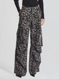 Zingj And Summer 2024 New Leopard Print Multi-Pocket Decorative Design Feel Tooling Denim Casual Pants
