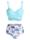 Swimsuit Mid Waist Bikini Women Swimwear Shell Starfish Print Tie Dye Padded Two-Pieces Bikini Set Bathing