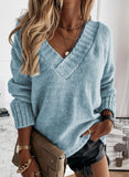 New Sweater Women's Autumn And Winter Solid Color V-Neck Long-Sleeved Knitted