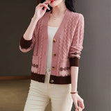 Zingj Spring And Autumn New V-Neck Sweater Coat Female Foreign Style Jacquard With A Small Loose Knit Cardigan-Outfit