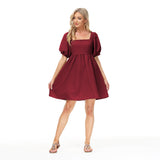 Women's Square Collar Lantern Short Sleeve Lace-up Backless Fashion Brand Elegant Dress