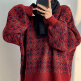 Zingj Winter Thousand Bird Case New Christmas Add Thick Wine Red Sweater Female Retro Ancient Port Wind Advanced Feeling Languid Lazy French-Outfit