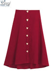Women Red Mid Long Skirt Trendy Loose Vintage A Line Skirts Streetwear Female Korean Elegant High Waist Skirt Plus