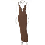 Women Summer Hollow Out Spaghetti Strap Backless Wedding Party Long Chic Dress Fashion 2022 Evening Prom Black