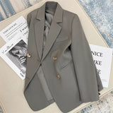 2025 New Grey Korean Blazer Lady French Style Fashion Suit