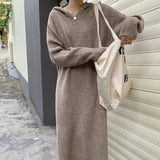Elegant Sweater Dress Women Winter Fashion Hooded Design Occasion Long Dress Casual Long Sleeve Party Knitted Dress