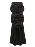 High-End Women's Black Sexy Folding Bag With A Thoracic Dress Can Be Removed With A Bow Trim