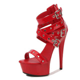 Zingj Model Rivet Pull Even Roman Sandals High Heel 15Cm Thin Heel Summer Waterproof