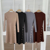 Zingj Winter, The New Korean Women's Wear In Solid Color Is Full Of Waist, Half-High Collar, Knitted Bottom Dress, Single-Breasted A-Shaped