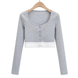 Sexy T-shirt Women Patchwork Deep V Neck Crop Tops Y2k Grunge Tops Long Sleeve Shirt Women Tee Shirt E Girls