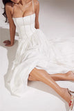 White Stripe Corset Frill Midi Dress-Outfit